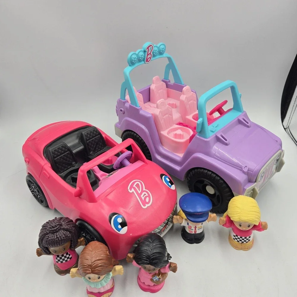 Fisher Price Barbie Little People Mixed Lot Of 2 Cars & 5 Figures Htf Rare